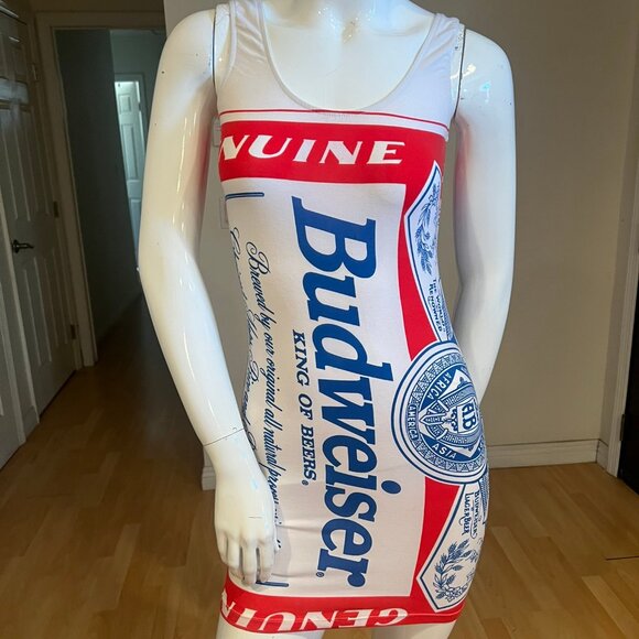 80'S VINTAGE CARABELLA BUDWEISER BODCON DRESS SIZE 7 / SMALL - Picture 1 of 4